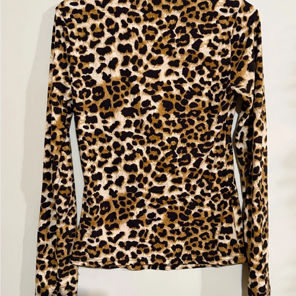 Black and Brown Fitted Blouse with Leopard Print - Picture 2 of 3